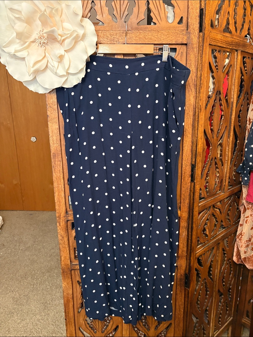 LOFT Navy and White Polka Dot Palazzo Pants